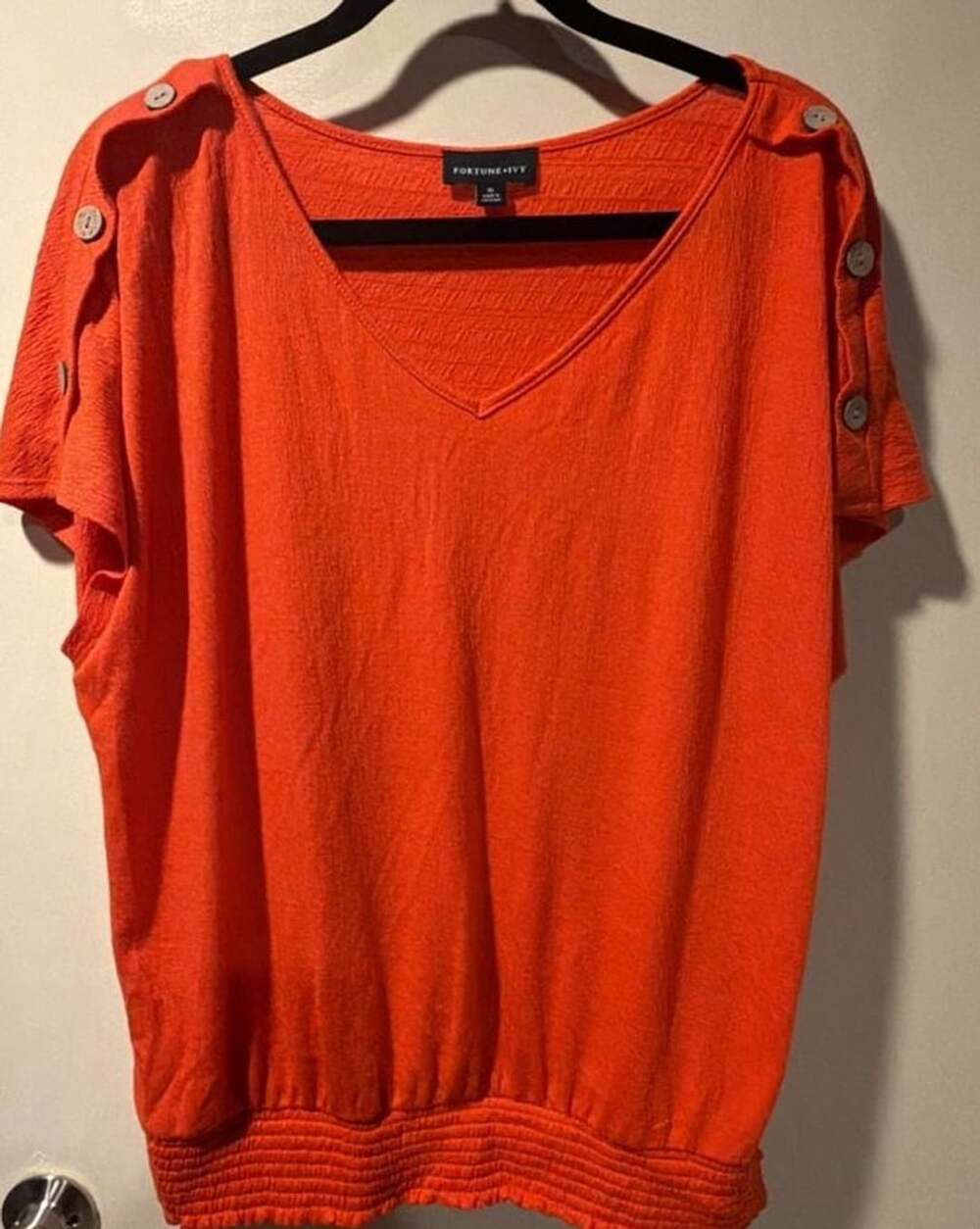 Fortune + Ivy Orange Button-Shoulder V-Neck Top
